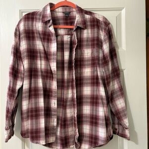 Eddie Bauer Burgundy and White Plaid Shirt